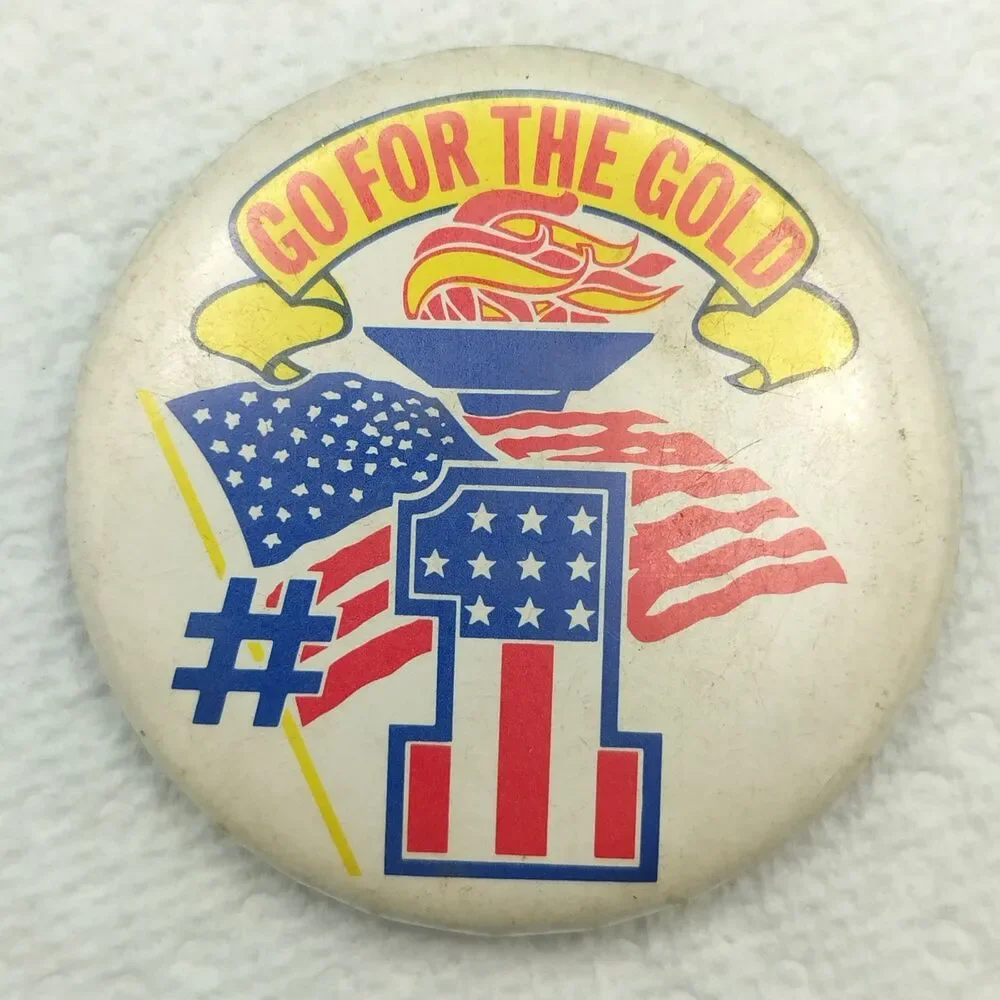 Go For The Gold USA Olympics Vintage Pin Button Pinback #1